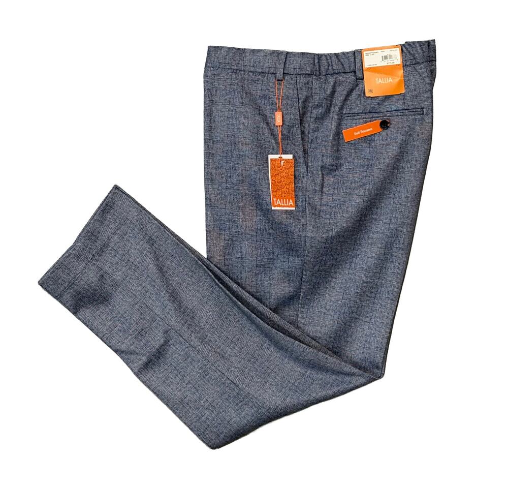 Tallia Orange Vezzo Suit Pant Men's 40"x32" Flat Front Stretch Blue Plaid NWT